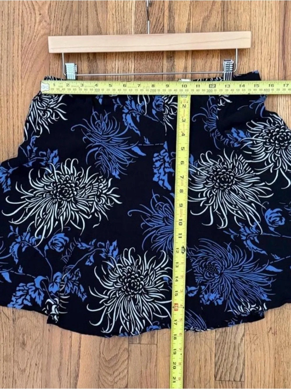 Black A-Line Skirt with Blue and Cream Floral Print